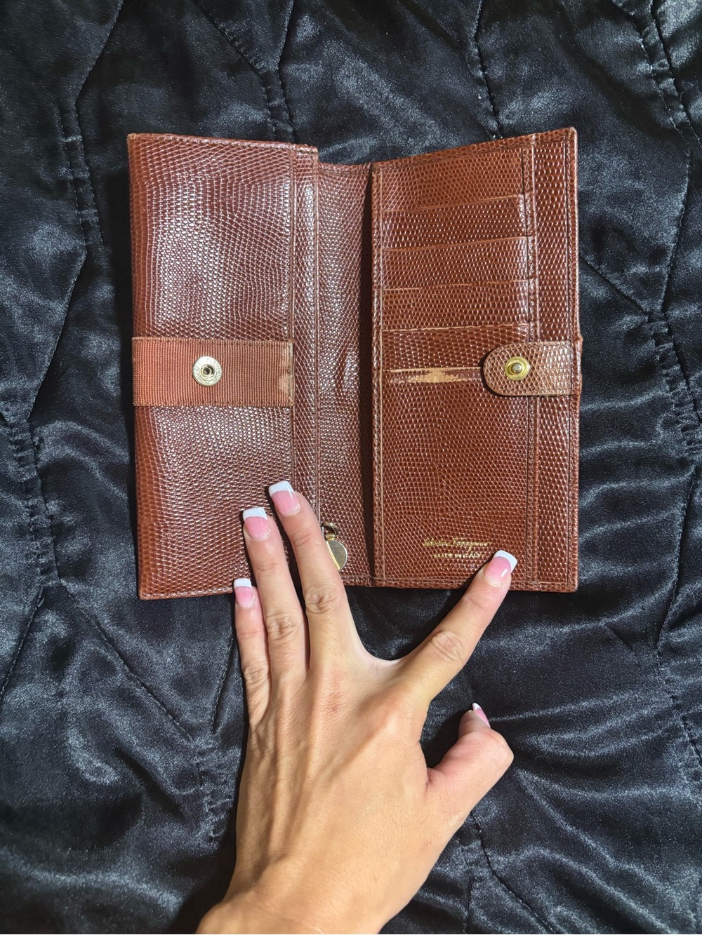 Salvatore Ferragamo Brown Lizard-Texture Leather Wallet Clutch with Gold Buckle - Picture 3 of 11